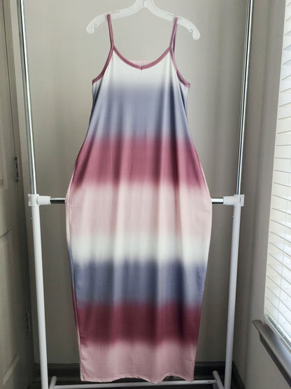 Ombre Sleeveless Maxi Dress with Pockets in Cranberry