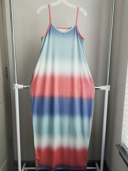 Ombre Sleeveless Maxi Dress with Pockets in Sea Blue