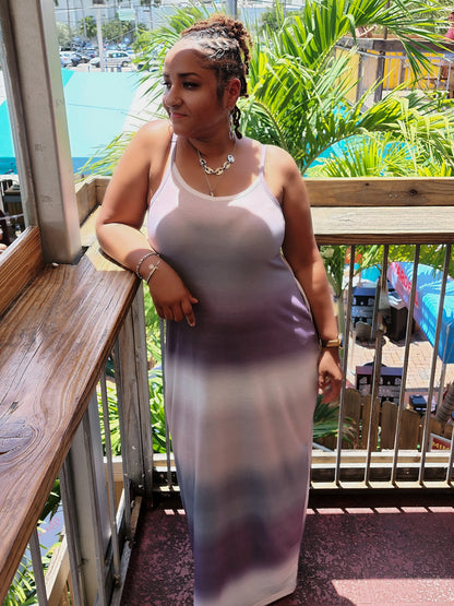 Ombre Sleeveless Maxi Dress with Pockets in Ash Gray