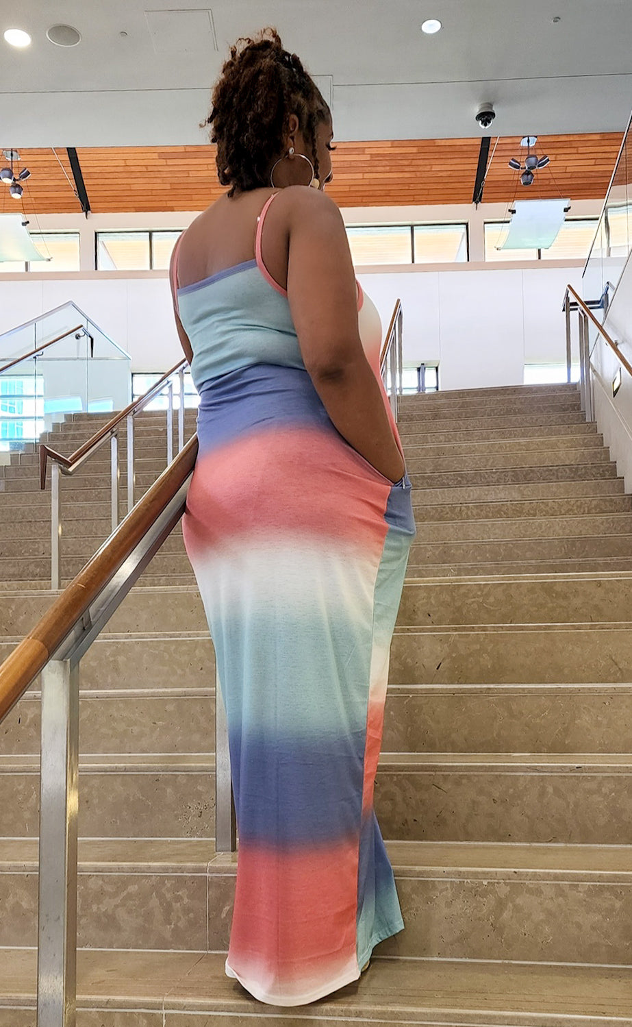 Ombre Sleeveless Maxi Dress with Pockets in Sea Blue