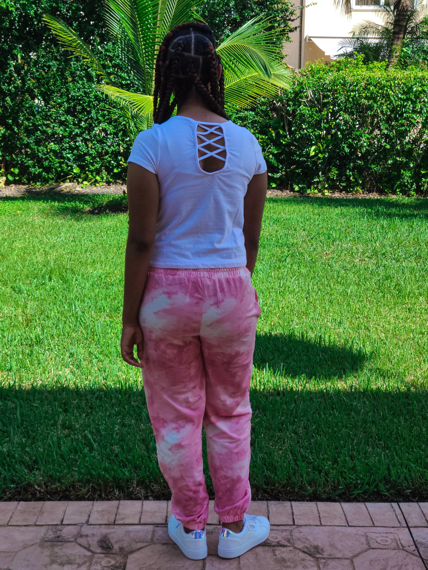 High Waisted Tie Dye Jogger Pants in Pink