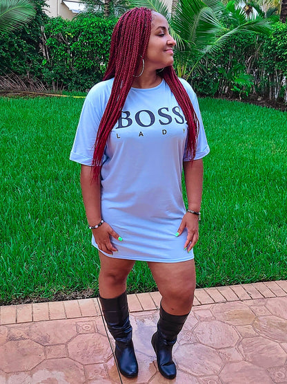 Boss Lady Short Sleeve T-Shirt Dress in Light Blue