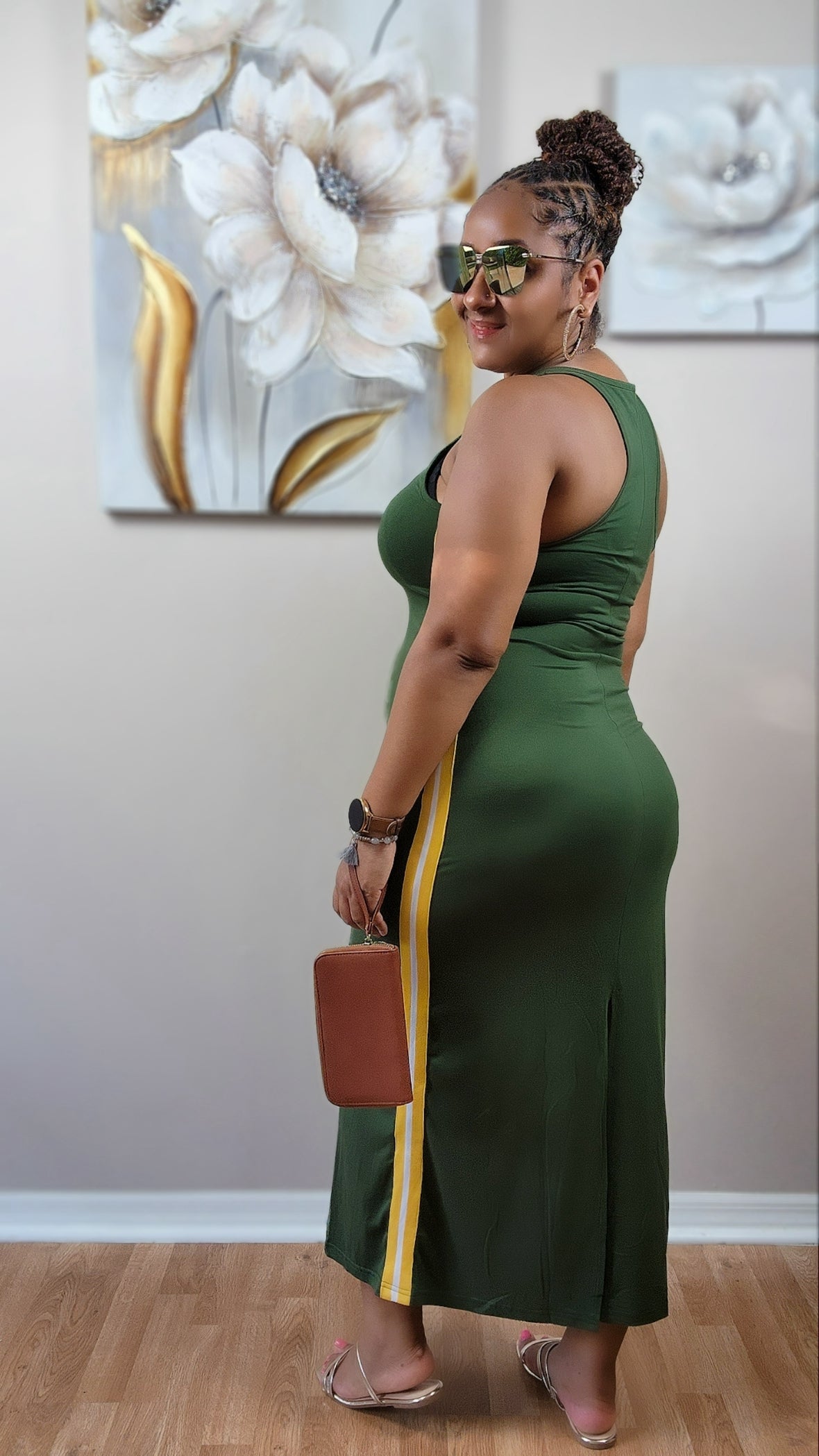 Sleeveless Racerback Bodycon Maxi Dress in Dark Green